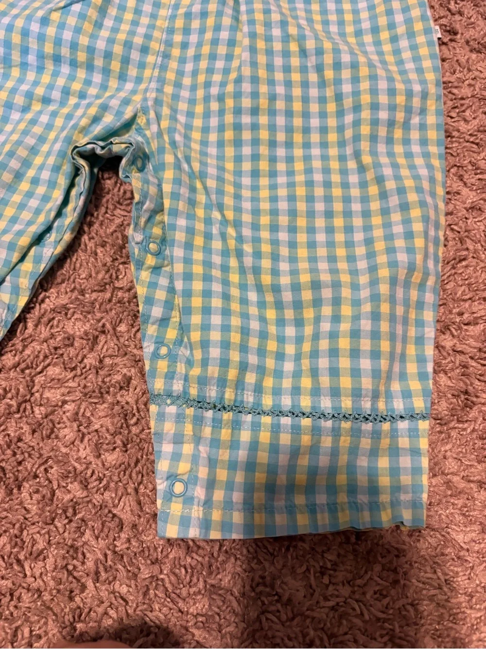 Vintage OshKosh/ Blue Gingham floral embroidered romper
